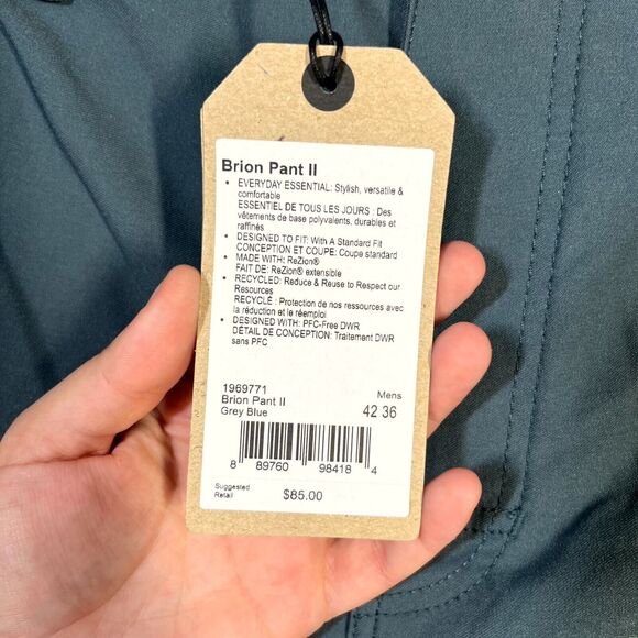 NWT Prana Men's Size 42X36 Brion II Pants Grey Blue Outdoor Hiking Nylon - Picture 8 of 12